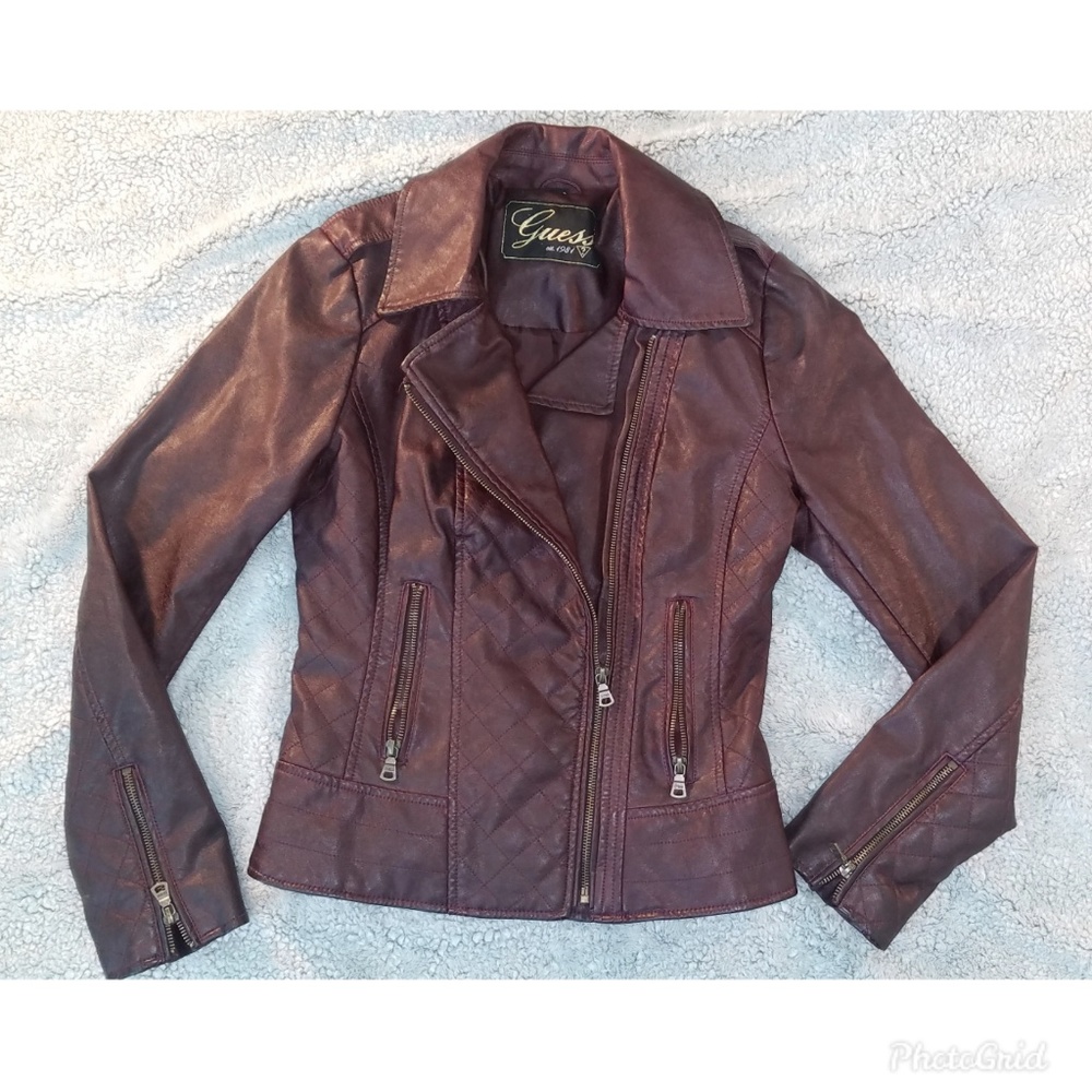 Guess maroon leather jacket NWOT
